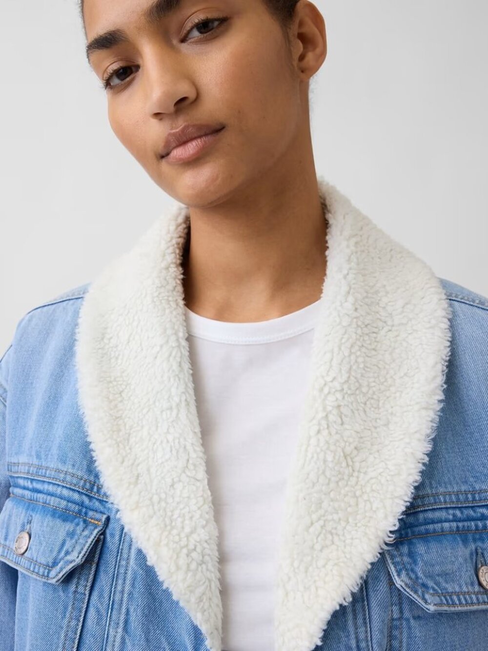 NWT GAP Shawl collar Sherpa lined denim jean jacket